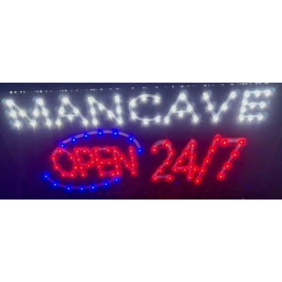 Man Cave Open 24/7 LED Lighted Sign 18.5" x 9.5" - Picture 3 of 3